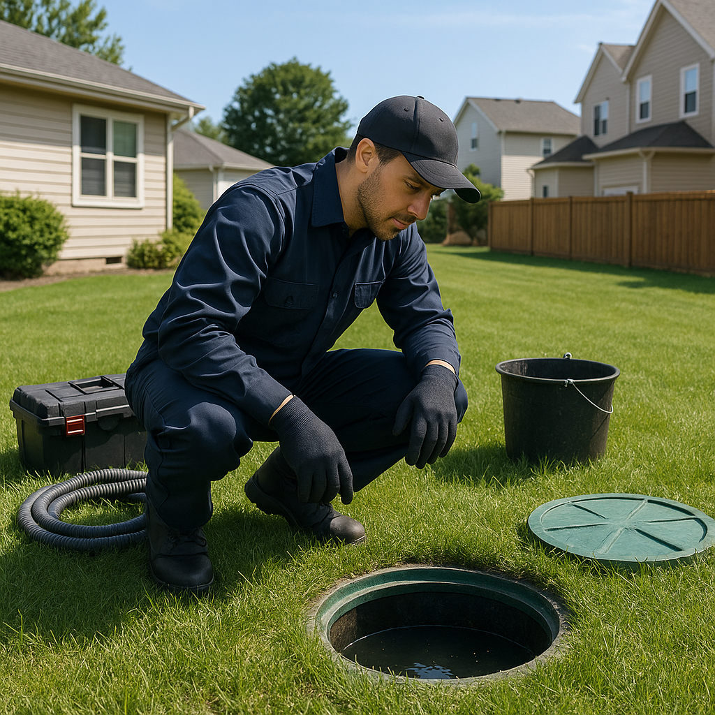 Septic technician inspecting system at a Palm Bay home